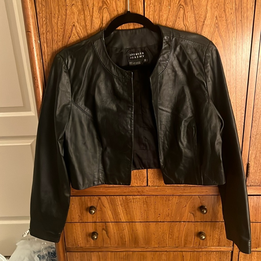 Spense Leather Cropped Jacket - Black